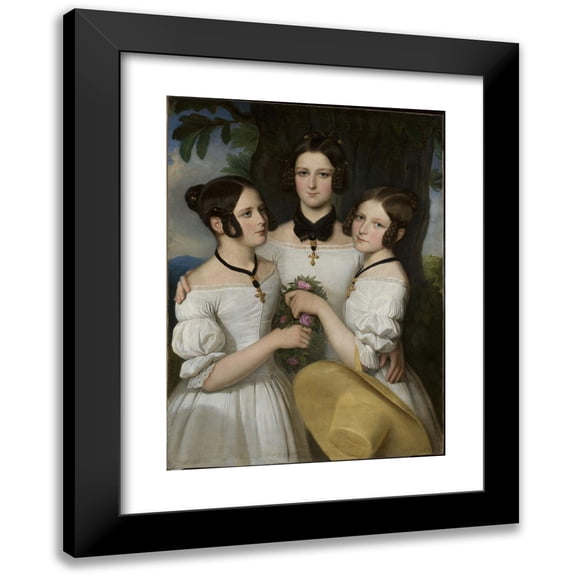 Johann Nejebse 11x14 Black Modern Framed Museum Art Print Titled - Portrait of Three Girls (1839)
