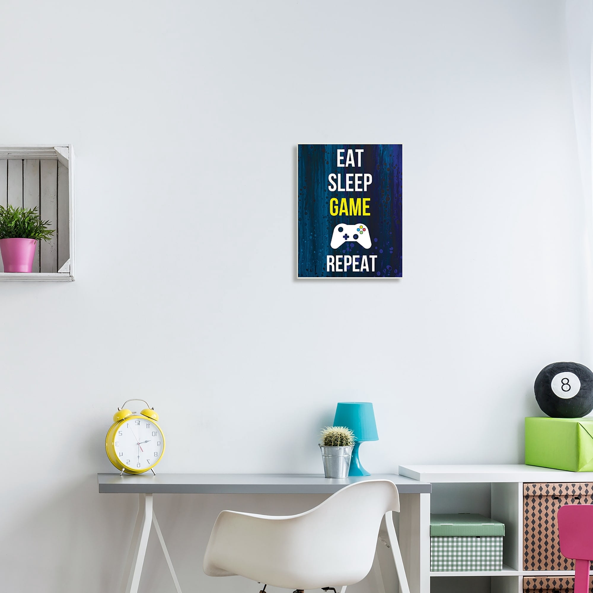 Stupell Industries Eat Sleep Game Repeat Controller Layered Background Graphic Art Unframed Art Print Wall Art, Design by Annie Warren