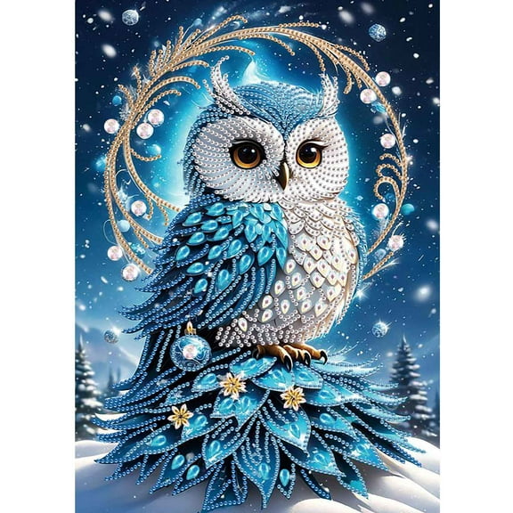 5D DIY Diamond Painting Kit Blue Owl Special Shape Creative Diamond Craft Suitable for Home Office Decor, Festive Gifts 11.8 x 15.7 in