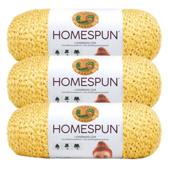 Lion Brand Yarn Homespun Golden, yellow mixed yarn, 790-394 Bulky Acrylic, Polyester Yarn 3 Pack