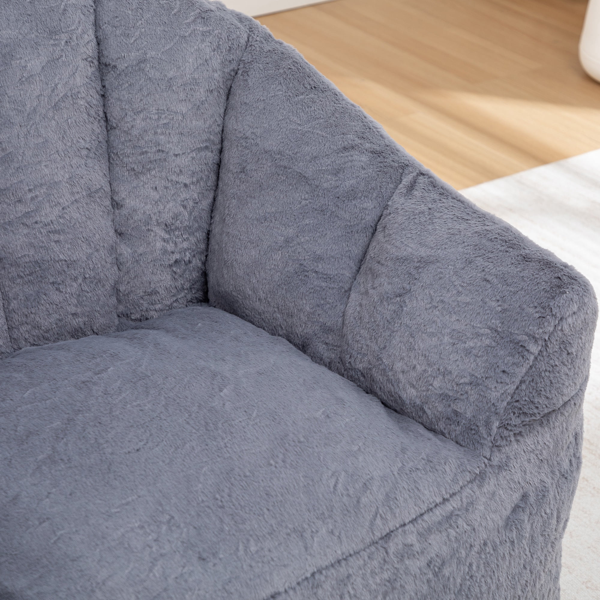 PAPROOS Oversized Bean Bag Chair for Adults, Gray Faux Fur Memory Foam Bean Bag Sofa, Pre-Filled Comfy Lazy Sofa Chair with Removable Cover for Living Room Bedroom Dorm
