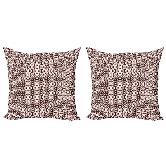 Ambesonne Floral Throw Pillow Cover 2 Pack, Abstract Classical Motifs, 16", Brown and White