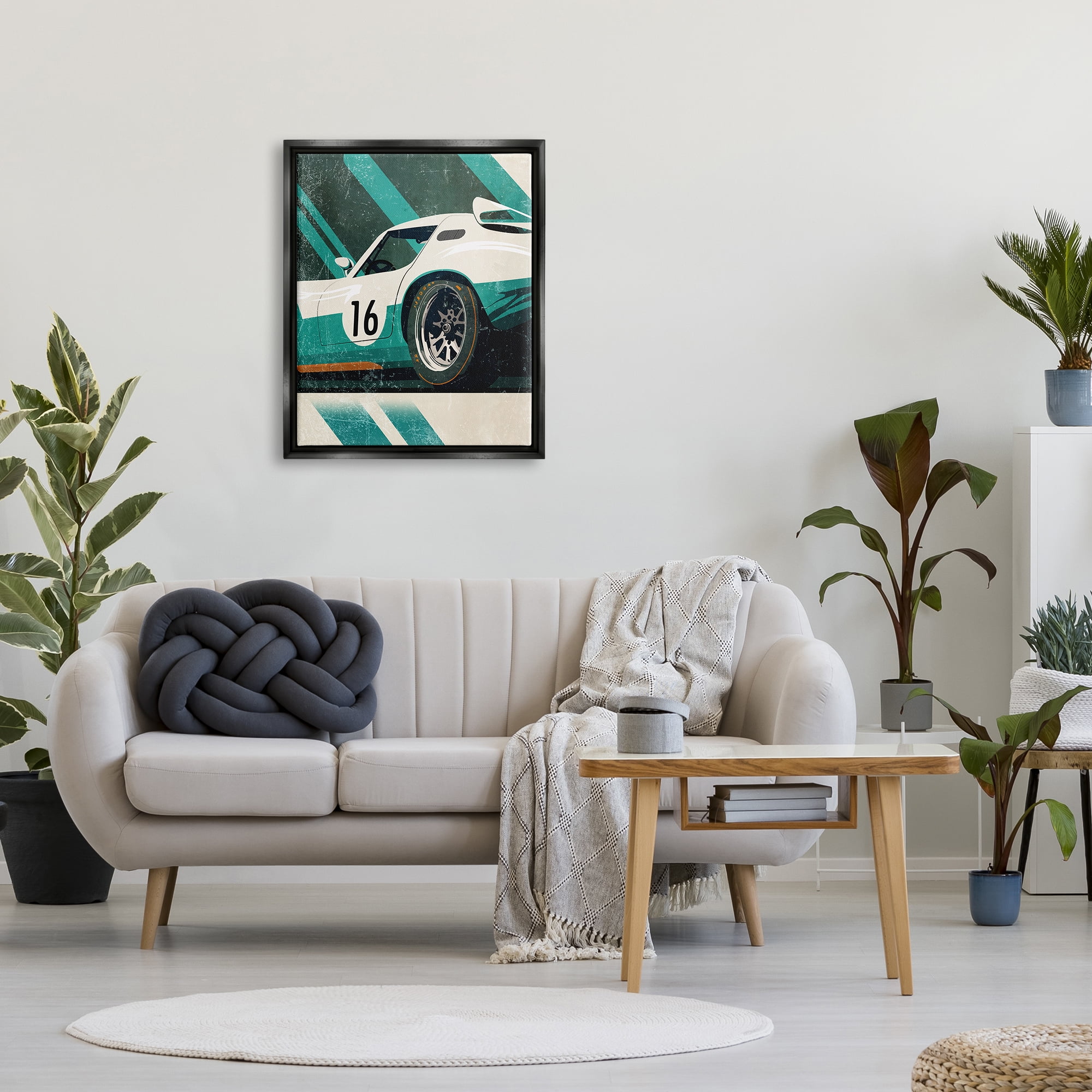 Stupell Industries Classic Green Race Car Transportation Painting Black Floater Framed Canvas Art Print Wall Art, 25 x 31
