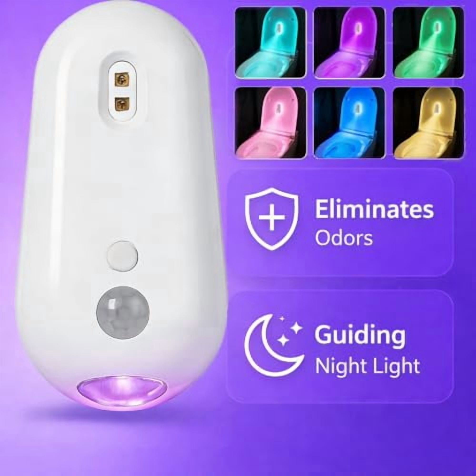 Purivio Self Cleaning UV Toilet Sensor Light, Waterproof Deodorizing Toilet Cleaning Light, Motion-Activated, Rechargeable, Night Light, for Shared Bathrooms, for Night Use, Kids & Elderly Safe