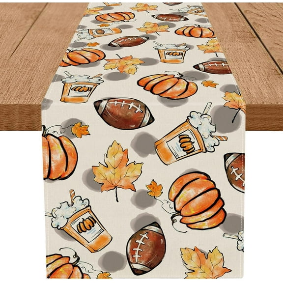 Fall Table Runner Pumpkins Football Drink Table Runners 13x48 Inch Seasonal Autumn Home Party Kitchen Dining Table Decoration