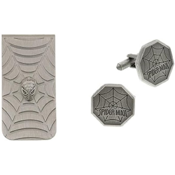 Spiderman Silver Web Cufflinks and Money Clip Box Set