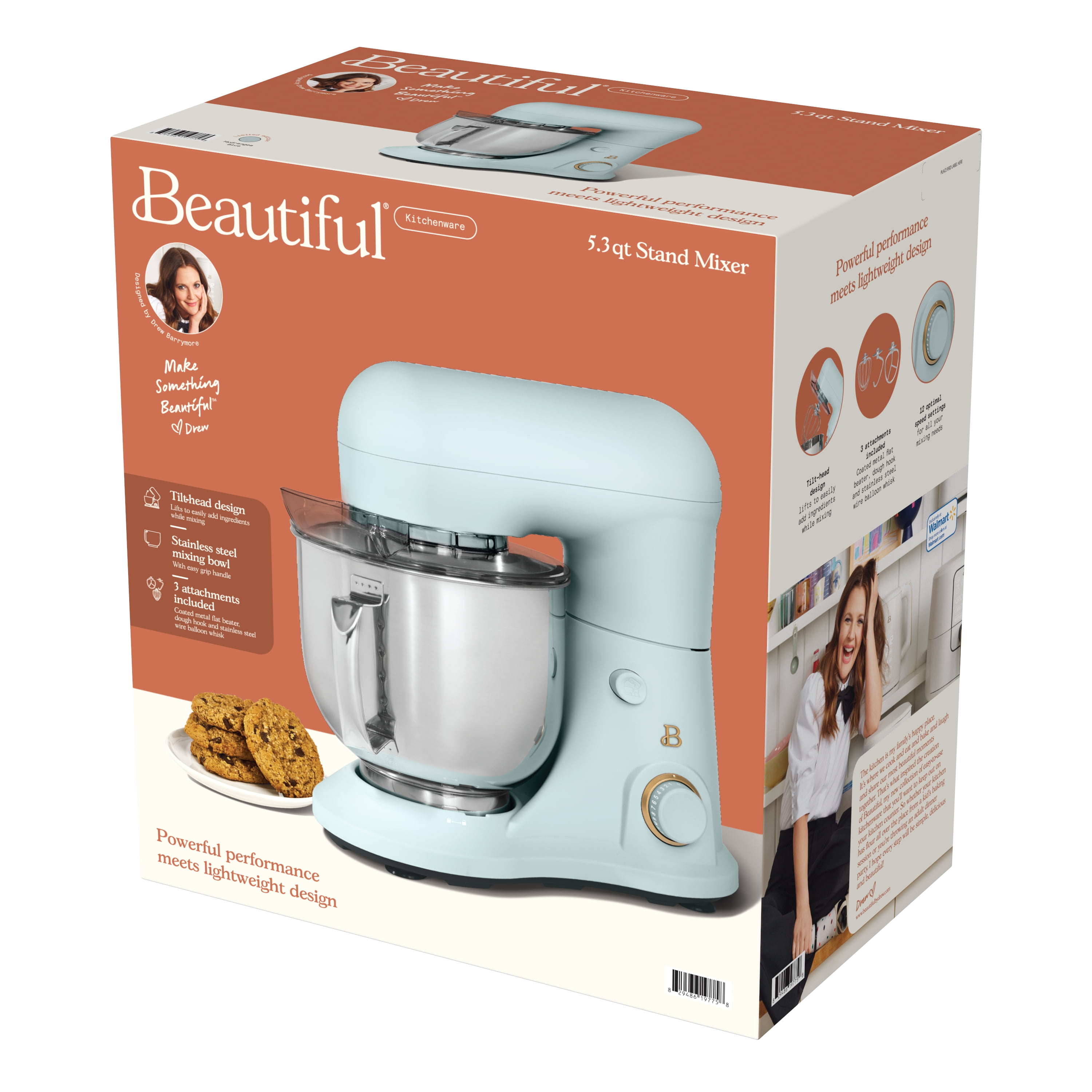 Beautiful 5.3 Qt Tilt-Head Stand Mixer with Flat Beater, Dough Hook & Balloon Whisk, Hydrangea by Drew Barrymore