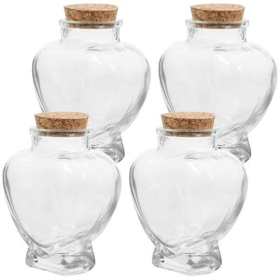 USHOBE 4Pcs Heart Type Wish Bottles Small Glass Jars with Cork Lids Assorted Colors for Home Decor