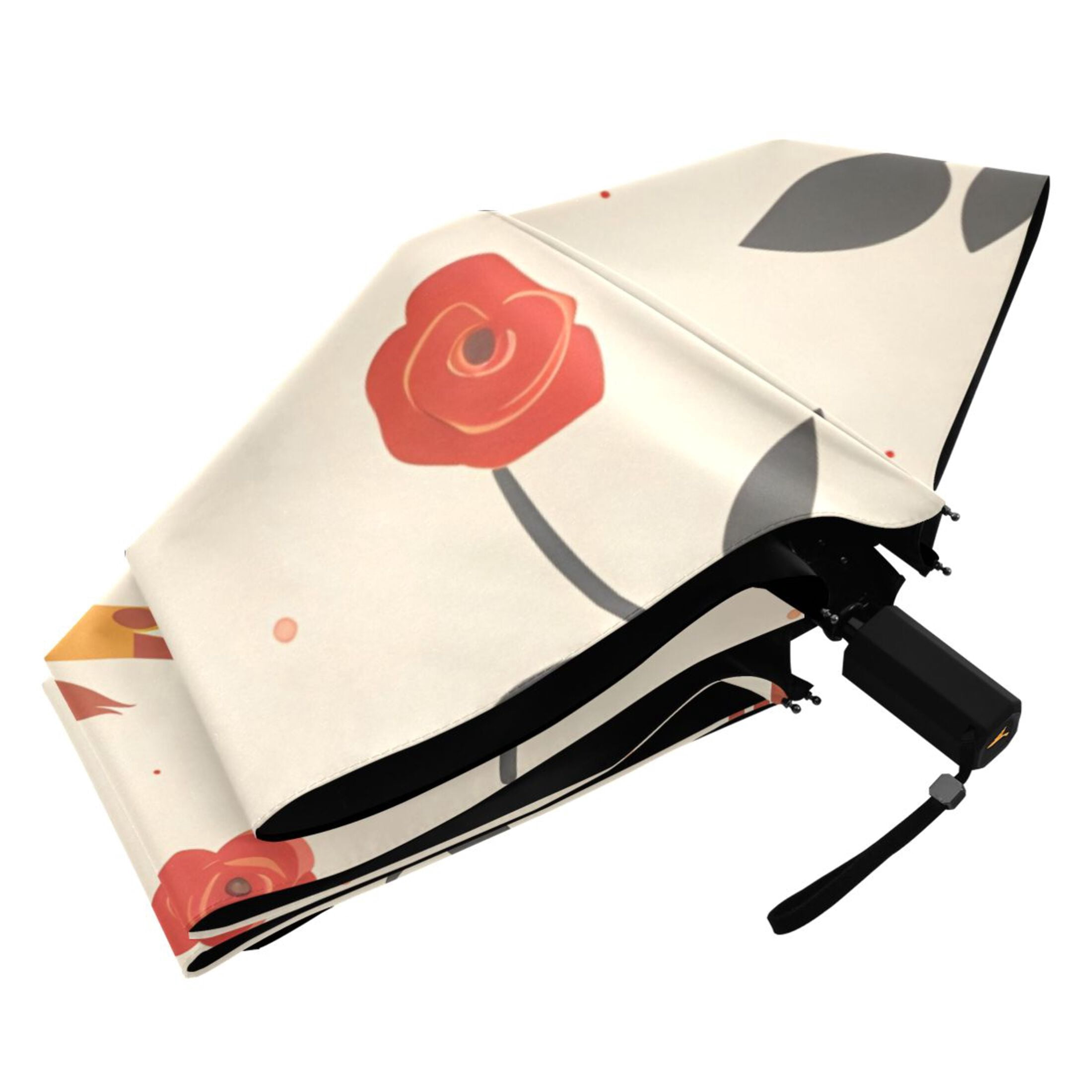 Cartoon Cute Giraffes Roses All Weather Umbrella Triple Folding Parasol 6 Ribs UV Protection Portable