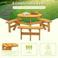 thumbnail image 3 of Yiwa 6-Person Round Picnic Table Set – Outdoor Wooden Dining Table with 4 Curved Benches & Umbrella Hole – Fir Wood Construction, 500 LB Capacity – Perfect for Patio, Backyard, Garden, 3 of 7