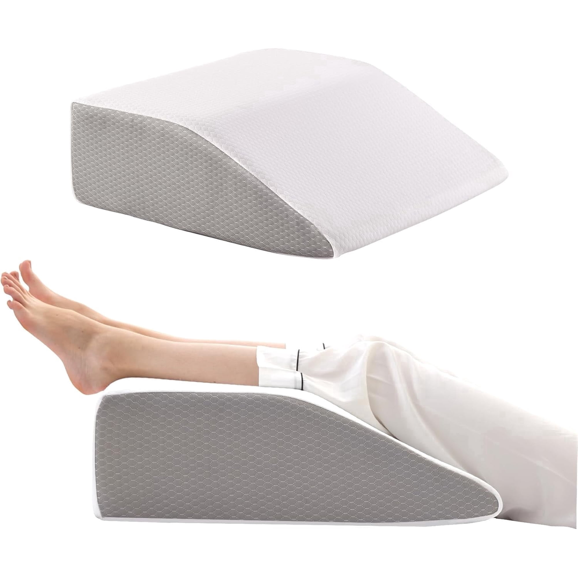 8in Leg Elevation Pillow for Blood Circulation, Leg Foam Wedge Pillow for After Surgery , Foot Knee Pillow White/Grey