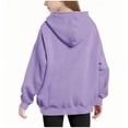 thumbnail image 3 of Lenpel Girls' Oversized Hoodies Casual Long Sleeve Hooded Tunic Sweatshirts Pullover Sweatshirt Tops with Pockets for Kids(Purple,14-15 Years), 3 of 6