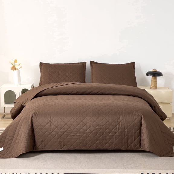 Jessy Home Brown Quilt Set Full/Queen Size Lightweight Microfiber Bedspread Coverlet Set