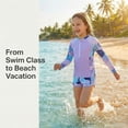 thumbnail image 4 of Girls 2PC Long Sleeve Full Coverage Rash Guard Swimsuit Set with Front Zipper Sun Protection Swimwear for Girls Kids 8-12 Years, 4 of 10