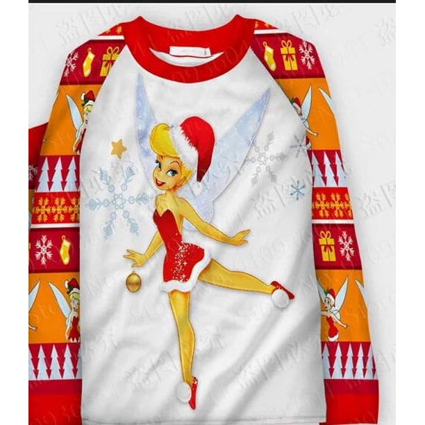 Disney-Pijama de Navidad con estampado 3D para padres e hijos, traje de pijama feo de alta calidad, campanilla navideña, 2022