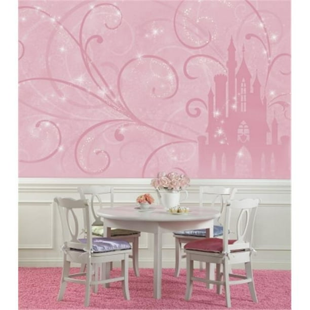 Disney Princess Scroll Castle Pink Spray and Stick Wallpaper Mural 6’ x