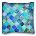 thumbnail image 1 of RYLABLUE Cobalt Blue Aqua Gold Moroccan Tile Pattern Throw Pillow Case Cases Cover Cushion Covers Sofa Size 18x18 Inches Two Side, 1 of 1