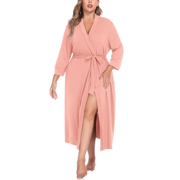 Zeagoo Women Kimono Style Bathrobe Long Knit Lightweight Soft Sleepwear V Neck Comfortable Casual Loungewear