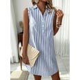 thumbnail image 3 of Womens Summer Dresses V Neck Sleeveless Striped Button Up Mini Casual Coverup Dress Blue XXL, 3 of 7