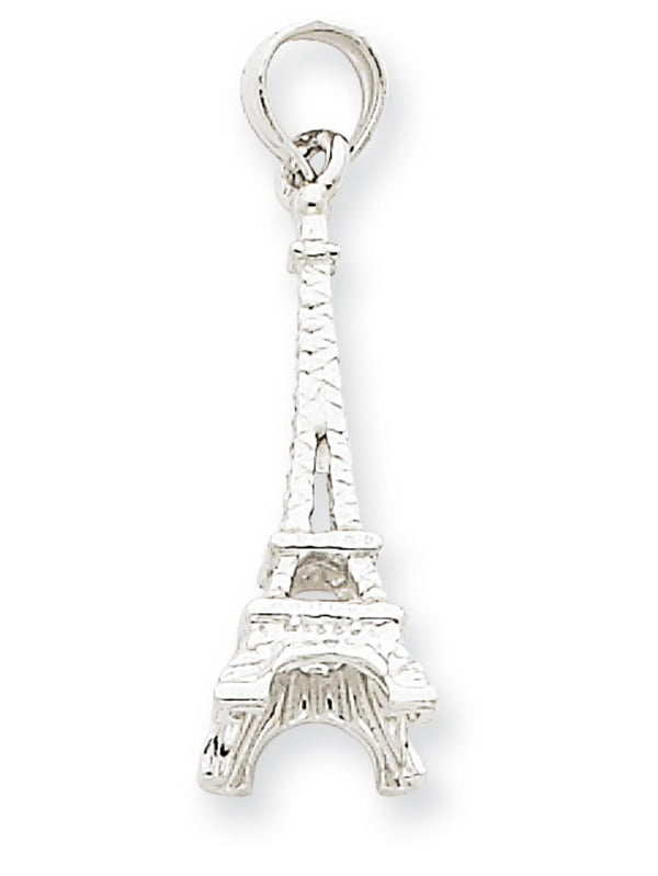 14k Solid White Gold 3-D Eiffel Tower Pendant Necklace