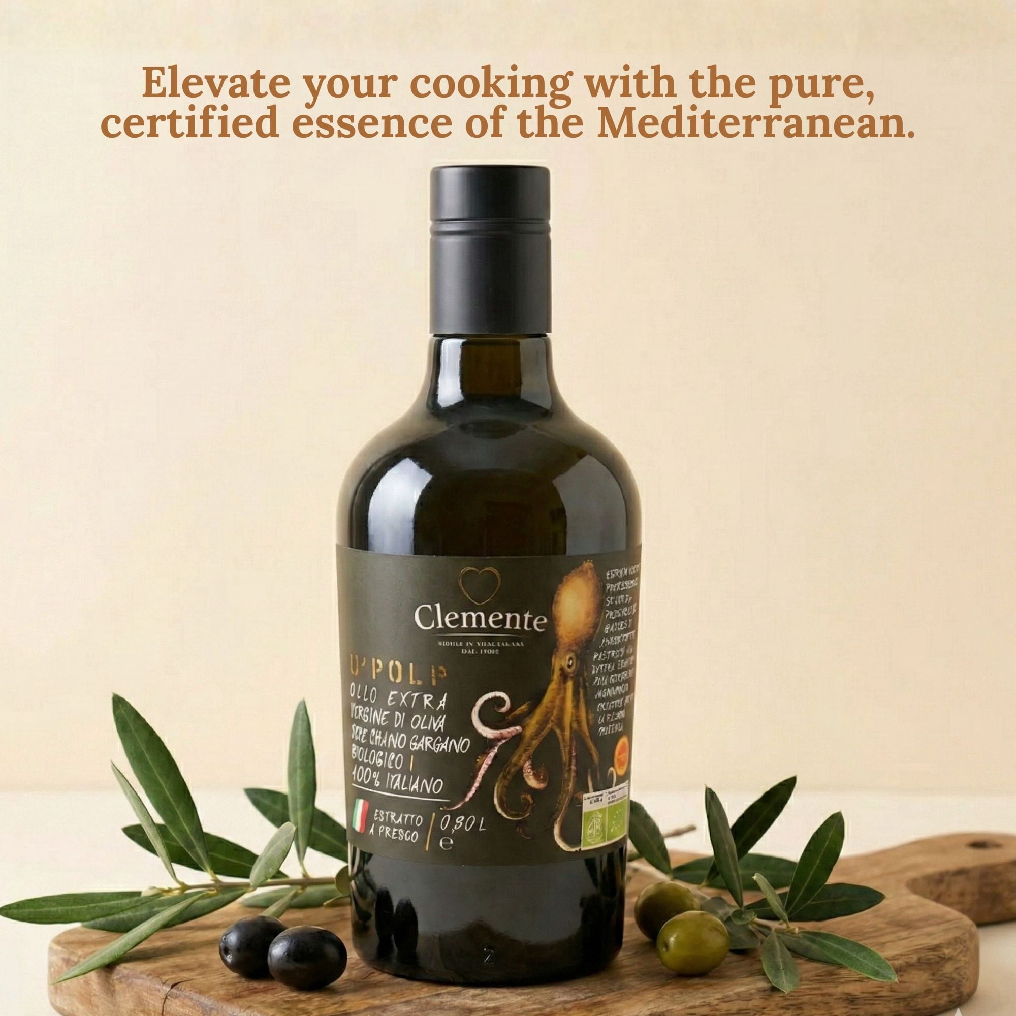 Clemente U' Polp Organic Extra Virgin Olive Oil 16.9 fl oz (500 ml) – Italian DOP EVOO, Cold Pressed, Single Origin