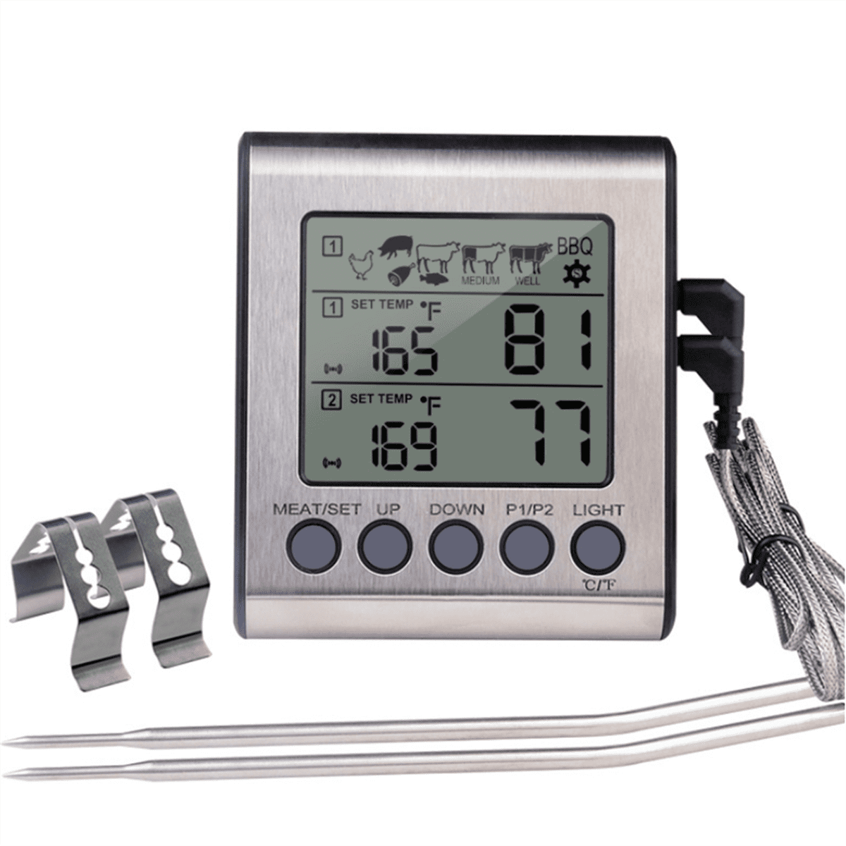 Dual Probes Digital Outdoor Meat Thermometer Cooking BBQ Oven Thermometer with Big LCD Screen for Kitchen,1set * 6031 dual probe food grill thermometers(with 1 x AAA battery)