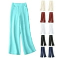 thumbnail image 5 of WREESH Womens Wide Leg Pants Solid Summer Casual Elastic Waist Buckle Cotton Linen Pocket Trousers Green, 5 of 5