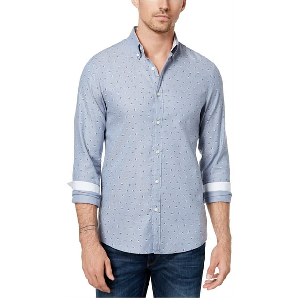 Michael Kors Mens Geometric Oxford Button Up Shirt Blue Small