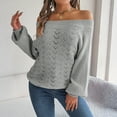 thumbnail image 2 of Women's Off The Shoulder Sweater Crochet Knit Long Sleeve Loose Pullover (Gray, S), 2 of 5