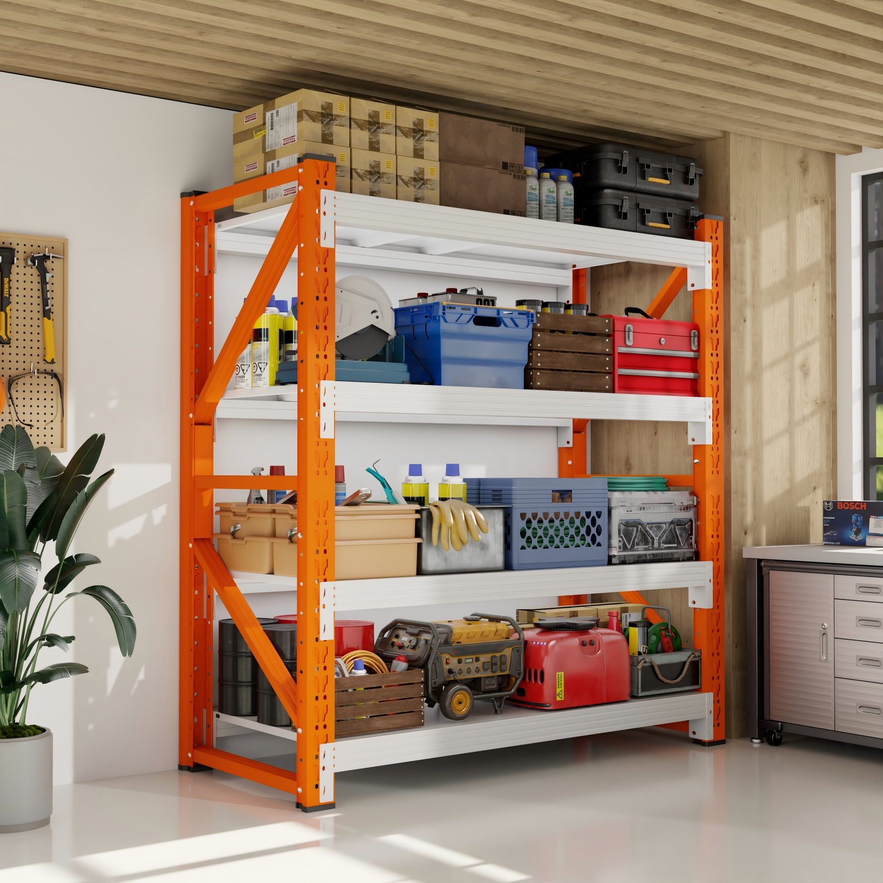 48" W Garage Shelving 3000LBS Garage Shelving Heavy Duty 4-Tier Metal Storage Shelves Adjustable Shelf Unit Storage Rack for Basement Supermarket Warehouse 48" W x 20" D x 78" H Orange-White
