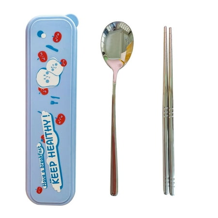 

Meizhencang 3Pcs/Set Cartoon Box Chopsticks Spoon Stainless Steel Tableware Dinnerware Kit