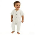 thumbnail image 2 of Busydd Baby Romper Fashion Ribbed Solid Color Short Sleeve Girls Rompers Casual Summer Lapel Button Pockets Boys Clothes 6-12 Months, 2 of 7