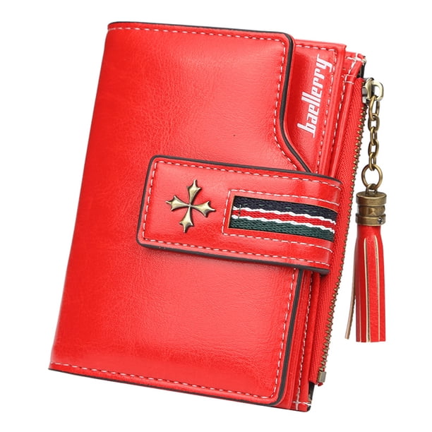 Qarigey Cartera de cuero para mujer, monedero plegable de almacenamiento para cambio, bolsa de viaje para fiestas, compras, tarjetero, regalo Carteras Rojo
