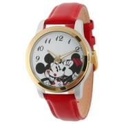 Gummy Bears Disney Mickey and Minnie Mouse Women's Two Tone Silver and Gold Alloy Watch, Red Leather Strap