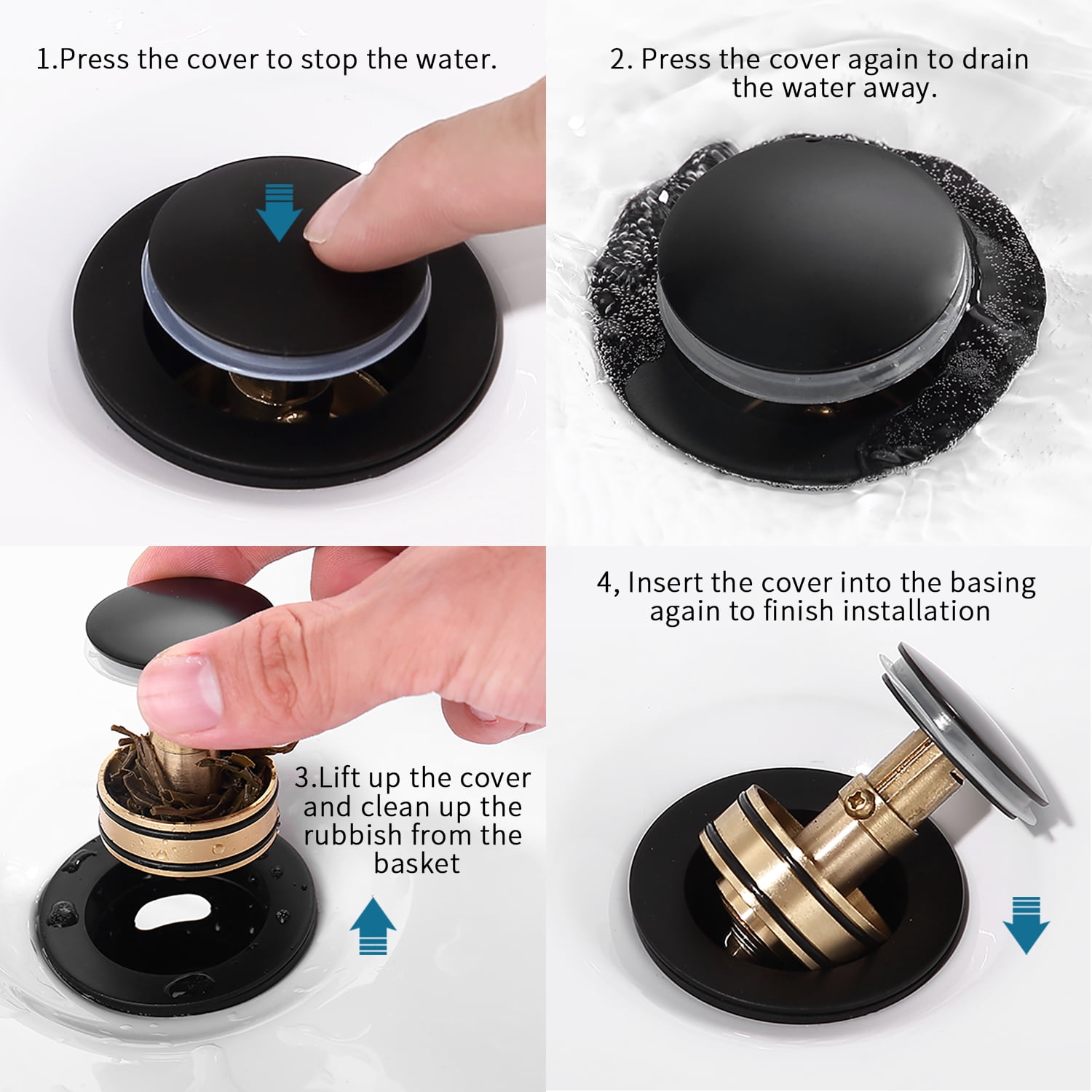 Pop-Up Drain Stainless Steel With Overflow Anti-Clogging for Vessel Sink Lavatory Vanity Sink Drain with Strainer Basket, Matte Black