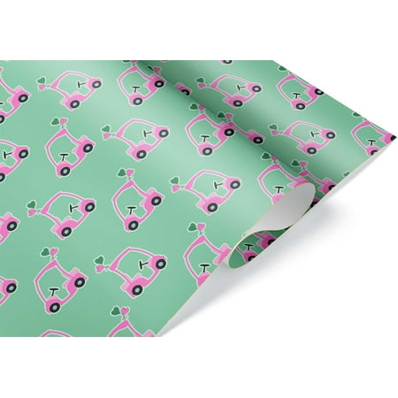 Cute Golf Cart Gift Wrap Thick Mother's Day Golfball Golfing Theme Shower Party (12 foot x 30 inch roll)