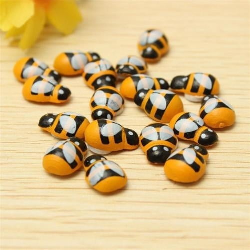100 Pieces Tiny Wooden Bee Self Adhesive Bee Mini Wooden Bee Wooden Stickers Bee 