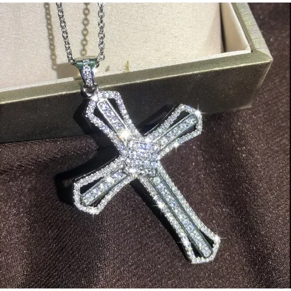 2.00Ct Round Cut Lab Created Diamond Men's Cross Pendant Charm in 14k White Gold Plated