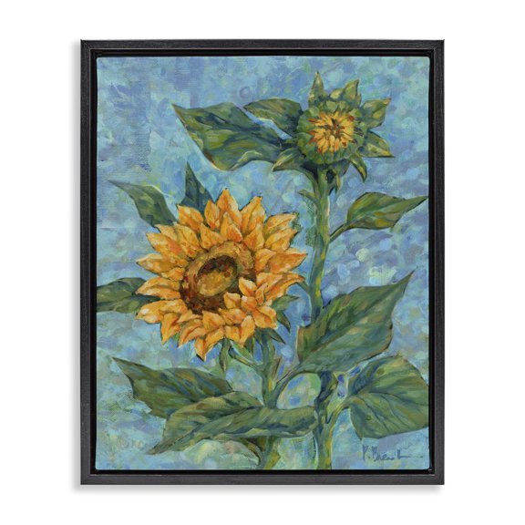 Stupell Industries Transitional Classic Style Sunflower Buds Black Floating Frame Canvas Art, 17 x 21, by Paul Brent