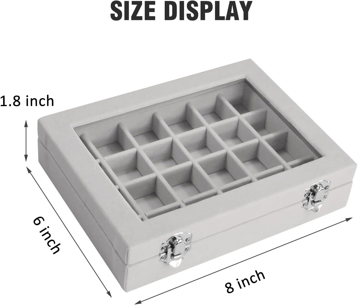 Velvet Jewelry Box 24 Grid Jewelry Ring Display Organiser Box Tray Holder Earrings Storage Case For Girls Wife Mom Women (Gray)[Z2245]