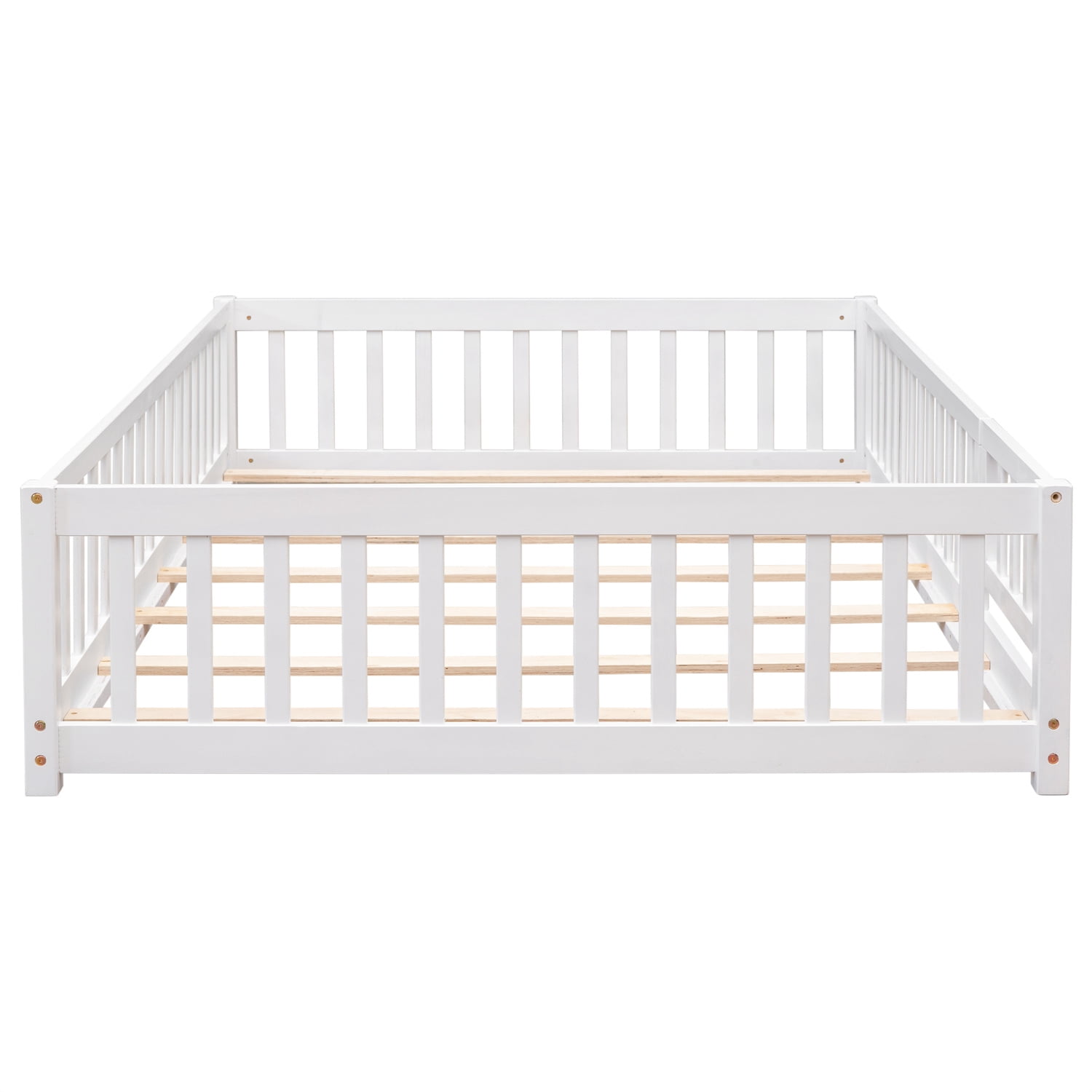 ARCTICSCORPION Kids Full Size Modern Pinewood Floor Bed, White / Gray