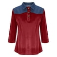 thumbnail image 2 of TaTaai Ladies Gold Velvet Denim Spliced Slim Fit Top Three Quarter Sleeve Pullover Blouse Soft Warm Casual Fashion Top For Women Daily Office Holiday Outfits Gift, 2 of 7