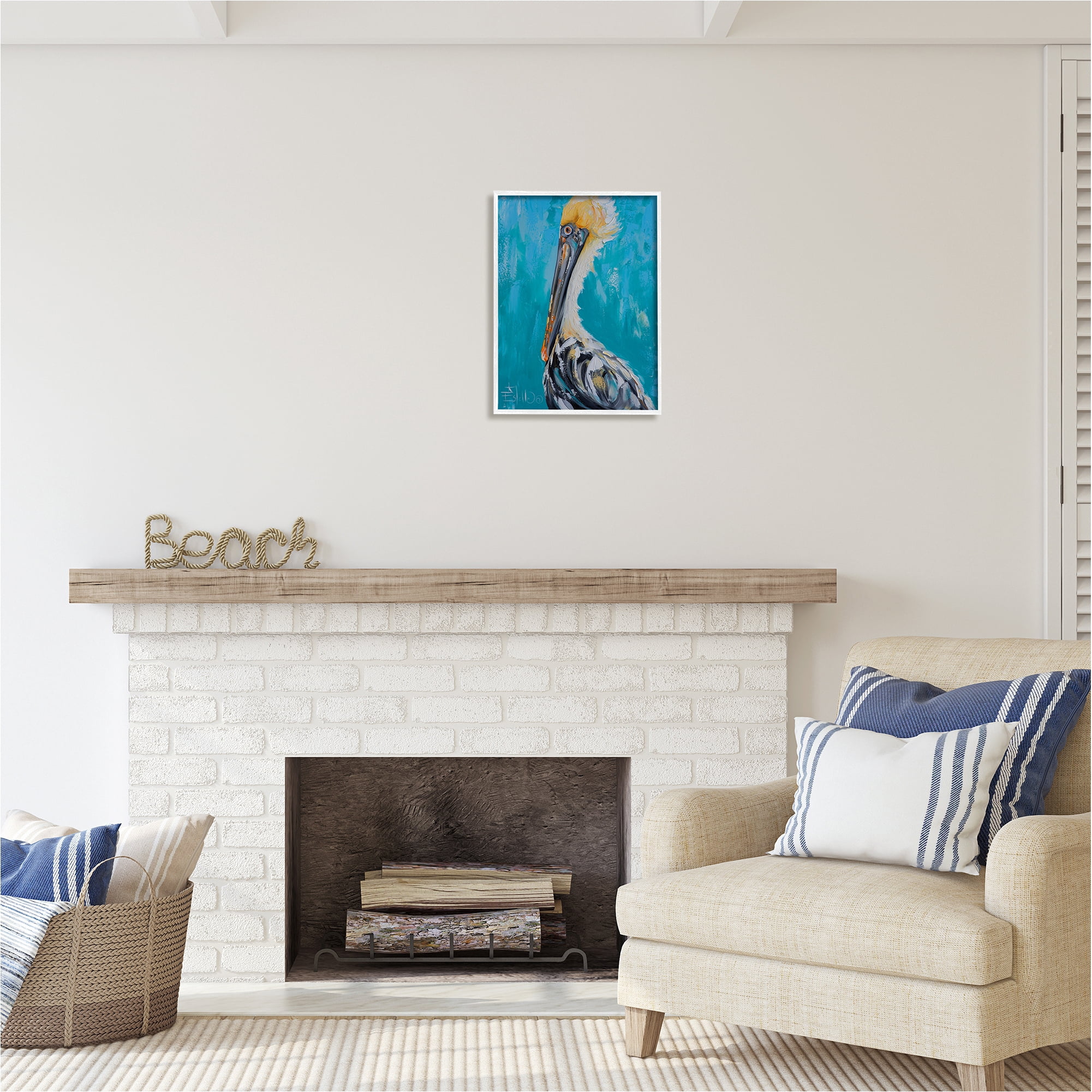 Stupell Industries Blue Pelican Painting Animals & Insects Painting White Framed Art Print Wall Art, 16 x 20