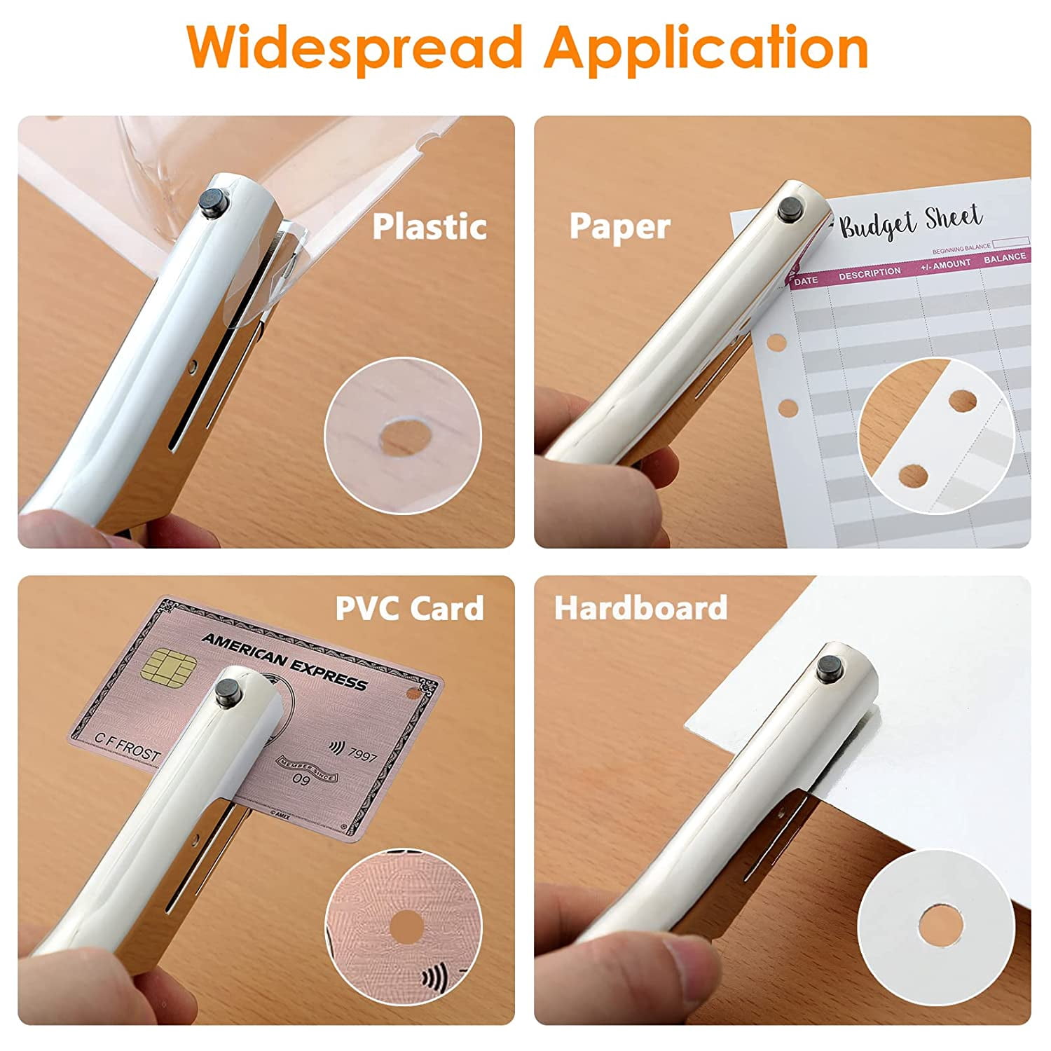 Hole Punch 2" Reach 3/8 inch Single Punch,Heavy Duty Puncher Single,Paper Portable Held Long for Paper Cards Plastic Cardboard (Silver) (3/8"-10mm Hole)