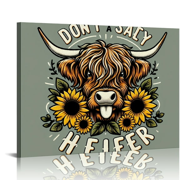 YILUYINQING Highland Cow Sunflowers Playful Wall Decor Art Print on Canvas Modern Canvas Prints 16x12in