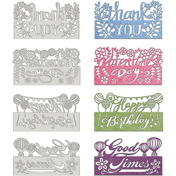 1 Set Carbon Steel Cutting Dies Stencils for DIY Scrapbooking/Photo Album Decorative Embossing DIY Paper Card Word Matte Platinum Color 84x150x0.8mm 4 patterns 1pc/pattern 4pcs/set