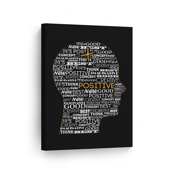 Smile Art Design Black and White Brain Think Positive Lettering Motivational Canvas Wall Art Inspirational Wall Art Entrepreneur Quote Print Modern Office Living Room Decor Gift Ready to Hang 40x30