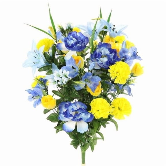 Admired by Nature  40 Stems Artificial Full Blooming Lily, Rose Bud, Carnation & Mum with Greenery Mixed Flower Bush - Blue & Yellow