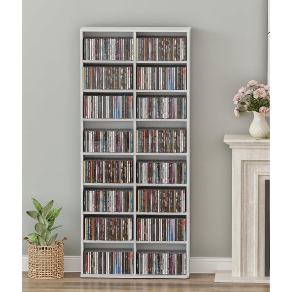 DVD Tower Storage Rack, 16-Shelf Media Storage Shelves with Adjustable Shelves 8-Tier DVD Stand Tower for Living Room Home Office