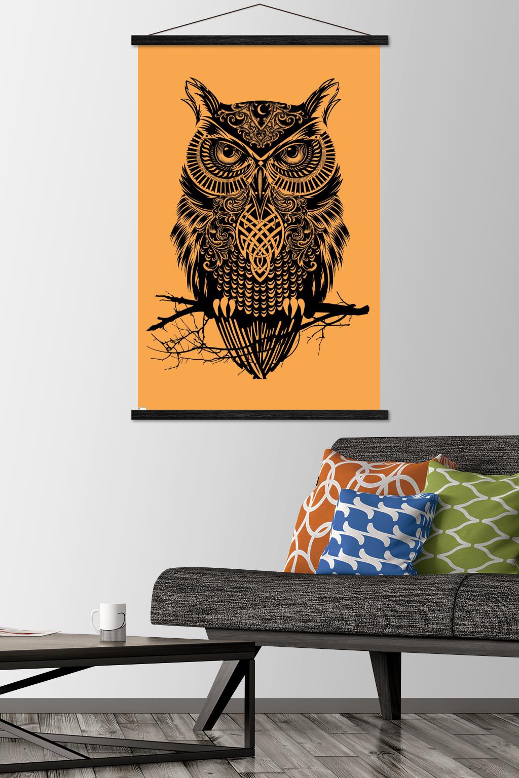 Rachel Caldwell - Warrior Owl On Orange Wall Poster with Magnetic Frame, 22.375" x 34"